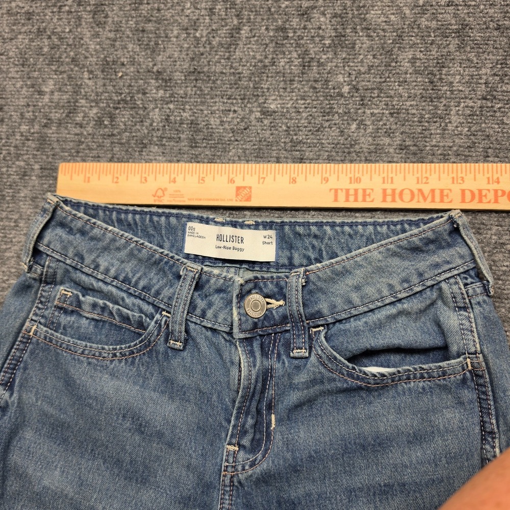 Hollister Star Seam Low Rise Baggy Jeans Size 00s W24 Short Wide Leg Y2K Denim - Picture 4 of 10